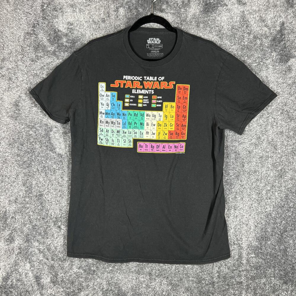 Star Wars Shirt Mens L Black Periodic Table Graphic Crew Neck Cotton Tee